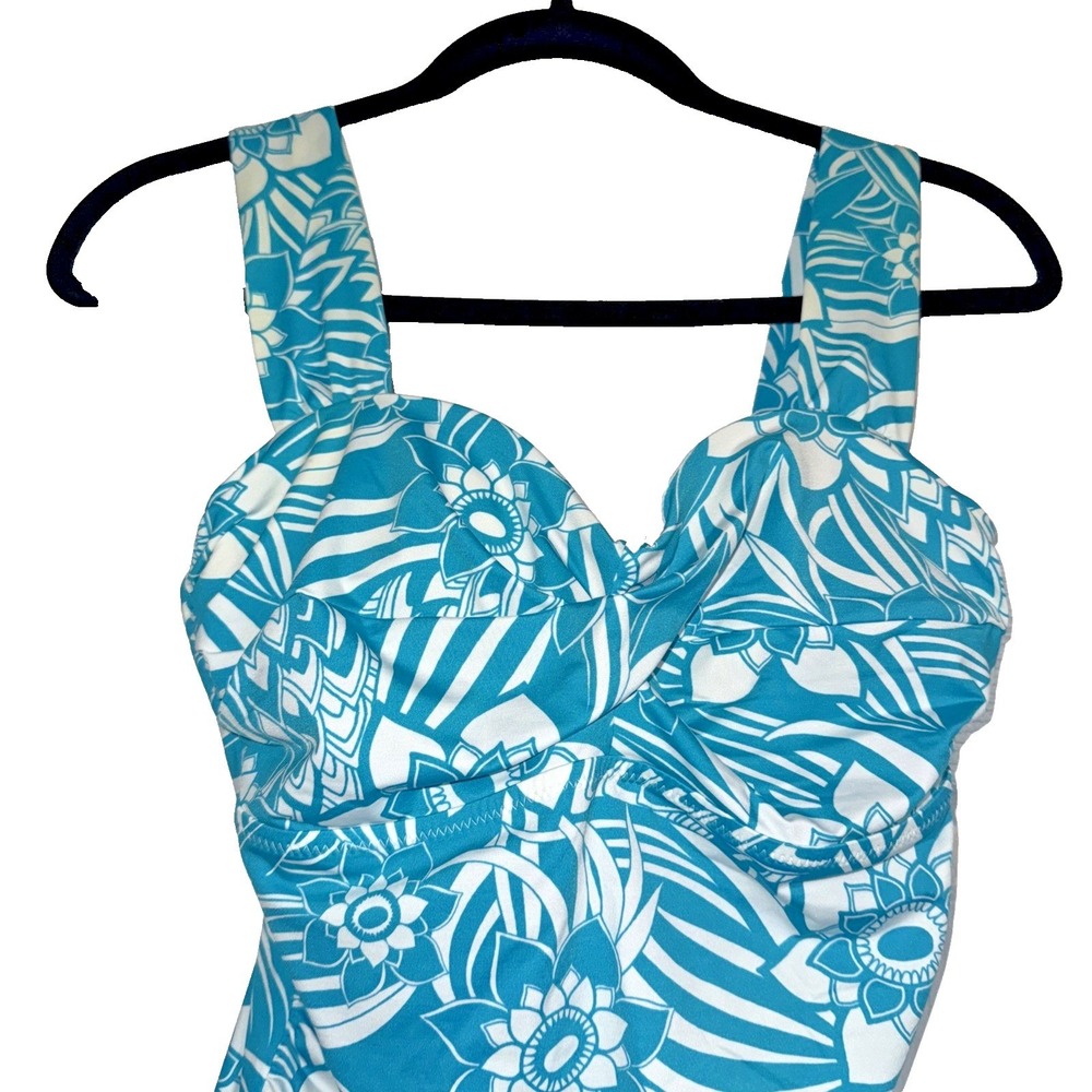 Beach Modest Tropical Eddie Bauer Tankini Sz‎ 8 Floral Print Blue White Swimwear - Picture 3 of 8